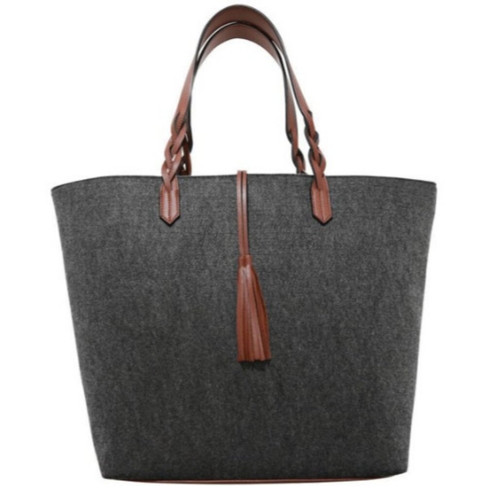Arcadia Large Grey Braided Bohemian Tote Bag Gray NWT!
